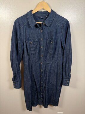 Boden Denim Shirt Dress Size 14 Knee Length Long Sleeve Classic Work Office